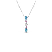 Elegant Vertical Gemstone Necklace with Blue Topaz, Pink Sapphires & Diamond – Yellow, Rose & Silver Gold | JewelVerra
