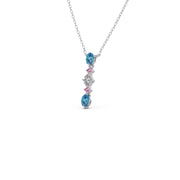 Elegant Vertical Gemstone Necklace with Blue Topaz, Pink Sapphires & Diamond – Yellow, Rose & Silver Gold | JewelVerra