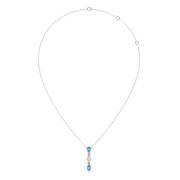 Elegant Vertical Gemstone Necklace with Blue Topaz, Pink Sapphires & Diamond – Yellow, Rose & Silver Gold | JewelVerra