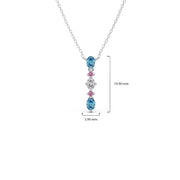 Elegant Vertical Gemstone Necklace with Blue Topaz, Pink Sapphires & Diamond – Yellow, Rose & Silver Gold | JewelVerra