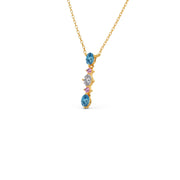 Elegant Vertical Gemstone Necklace with Blue Topaz, Pink Sapphires & Diamond – Yellow, Rose & Silver Gold | JewelVerra
