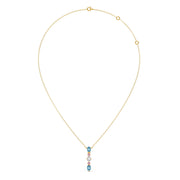 Elegant Vertical Gemstone Necklace with Blue Topaz, Pink Sapphires & Diamond – Yellow, Rose & Silver Gold | JewelVerra