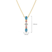 Elegant Vertical Gemstone Necklace with Blue Topaz, Pink Sapphires & Diamond – Yellow, Rose & Silver Gold | JewelVerra