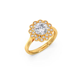 Floral Halo Diamond Ring in Yellow Gold – Unique Petal Design | JewelVerra