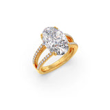 Oval Diamond Ring for Women – Split Shank Solitaire in Yellow Gold – Bold Statement Ring | JewelVerra