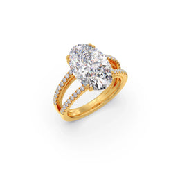 Oval Diamond Ring for Women – Split Shank Solitaire in Yellow Gold – Bold Statement Ring | JewelVerra