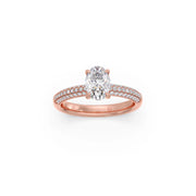 Oval Diamond Ring in White Gold – Triple Row Pavé Engagement Style | JewelVerra