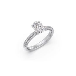 Oval Diamond Ring in White Gold – Triple Row Pavé Engagement Style | JewelVerra