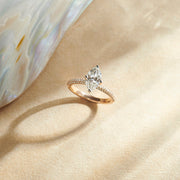 Marquise Diamond Engagement Ring in Yellow Gold – Pave Band Ring for Women | JewelVerra