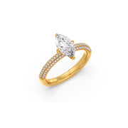 Marquise Diamond Engagement Ring in Yellow Gold – Pave Band Ring for Women | JewelVerra
