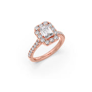 Emerald Cut Diamond Ring in Yellow Gold – Halo Design | JewelVerra