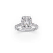 Emerald Cut Diamond Ring in Yellow Gold – Halo Design | JewelVerra