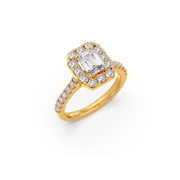 Emerald Cut Diamond Ring in Yellow Gold – Halo Design | JewelVerra