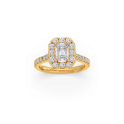 Emerald Cut Diamond Ring in Yellow Gold – Halo Design | JewelVerra
