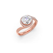 Rose Gold Swirl Diamond Halo Ring – Sparkling Round Cut Solitaire in Twisted Band | JewelVerra