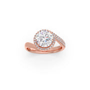 Rose Gold Swirl Diamond Halo Ring – Sparkling Round Cut Solitaire in Twisted Band | JewelVerra