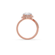 Rose Gold Swirl Diamond Halo Ring – Sparkling Round Cut Solitaire in Twisted Band | JewelVerra
