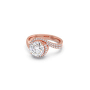 Rose Gold Swirl Diamond Halo Ring – Sparkling Round Cut Solitaire in Twisted Band | JewelVerra