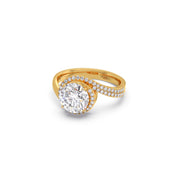 Rose Gold Swirl Diamond Halo Ring – Sparkling Round Cut Solitaire in Twisted Band | JewelVerra