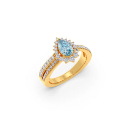 Teardrop Blue Gemstone Ring in Yellow Gold – Elegant Statement Ring with Diamonds | JewelVerra