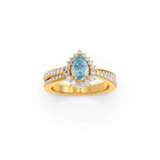 Teardrop Blue Gemstone Ring in Yellow Gold – Elegant Statement Ring with Diamonds | JewelVerra