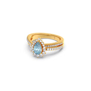 Teardrop Blue Gemstone Ring in Yellow Gold – Elegant Statement Ring with Diamonds | JewelVerra