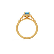 Blue Oval Gemstone Ring in Yellow Gold – Halo Diamond Design | JewelVerra