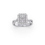 Geometric Diamond Ring for Women – Yellow Gold Rectangle Halo Style | JewelVerra