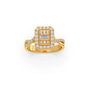 Geometric Diamond Ring for Women – Yellow Gold Rectangle Halo Style | JewelVerra