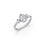 Pear-Shaped Diamond Ring in White Gold – Three-Stone Halo Ring with Oval Side Diamonds | JewelVerra