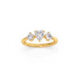 Heart Diamond Ring for Women – Three Stone Yellow Gold Promise Ring | JewelVerra