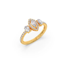 Marquise-Cut Diamond Ring in Yellow Gold with Round Diamonds | JewelVerra