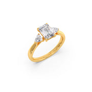 Emerald Cut Diamond Engagement Ring in Yellow Gold | Trillion Side Stones | JewelVerra