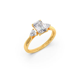 Emerald Cut Diamond Engagement Ring in Yellow Gold | Trillion Side Stones | JewelVerra