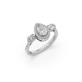 Pear-Shaped Diamond Ring with Oval Side Stones in Yellow Gold – Elegant Three-Stone Halo | JewelVerra