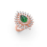 Emerald Statement Ring in Yellow Gold – Designer Peacock Style | JewelVerra