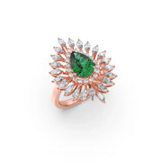 Emerald Statement Ring in Yellow Gold – Designer Peacock Style | JewelVerra