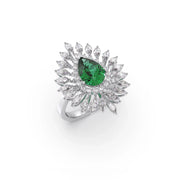 Emerald Statement Ring in Yellow Gold – Designer Peacock Style | JewelVerra