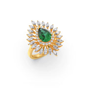 Emerald Statement Ring in Yellow Gold – Designer Peacock Style | JewelVerra