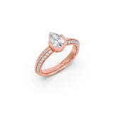 Pear Shaped Diamond Ring in Yellow Gold – Split Band with Halo Sparkle | JewelVerra