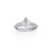 Pear Shaped Diamond Ring in Yellow Gold – Split Band with Halo Sparkle | JewelVerra