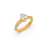 Pear Shaped Diamond Ring in Yellow Gold – Split Band with Halo Sparkle | JewelVerra