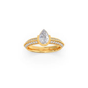 Pear Shaped Diamond Ring in Yellow Gold – Split Band with Halo Sparkle | JewelVerra