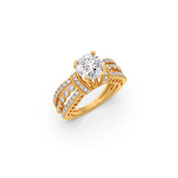 Diamond Engagement Ring – Yellow Gold with Intricate Design & Round Lab-Grown Diamond | JewelVerra