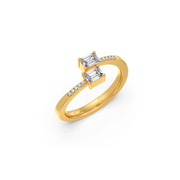 Two Stone Diamond Ring for Women – Emerald Cut in Yellow Gold | JewelVerra