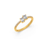 Double Emerald-Cut Diamond Ring in Yellow Gold – Dainty & Elegant Stackable Band | JewelVerra