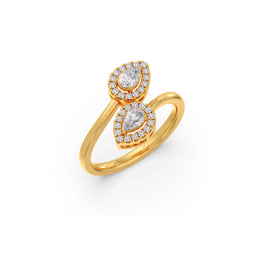Double Pear-Shaped Diamond Ring in Yellow Gold – Halo-Set Lab-Grown Diamonds | JewelVerra