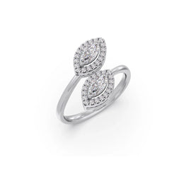 Double Marquise Halo Diamond Ring for Women – White Gold Open Ring Design | JewelVerra
