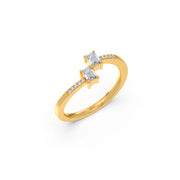 Twin Emerald-Cut Diamond Ring in Yellow Gold – Minimal & Modern Open Band Design | JewelVerra