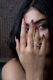 White Gold Interlocking Diamond Ring – Multi-Band Crossover Style | Elegant Designer Look | JewelVerra